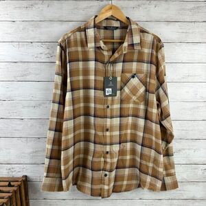 Mens Flannel‎ Long Sleeve Shirt Brown plaid Alpine Design LARGE NWT